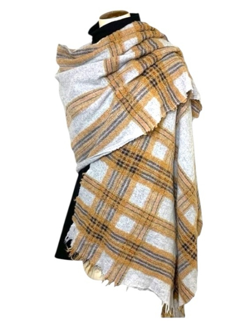 Lancioni 1973 Artisanal Woven Scarf Wool Blend Gray Brown Minimalist Wrap